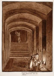 A neofita dominikánus apácák földalatti épülete. Arco dei Pantani, 1833 (rézkarc barna mosással)